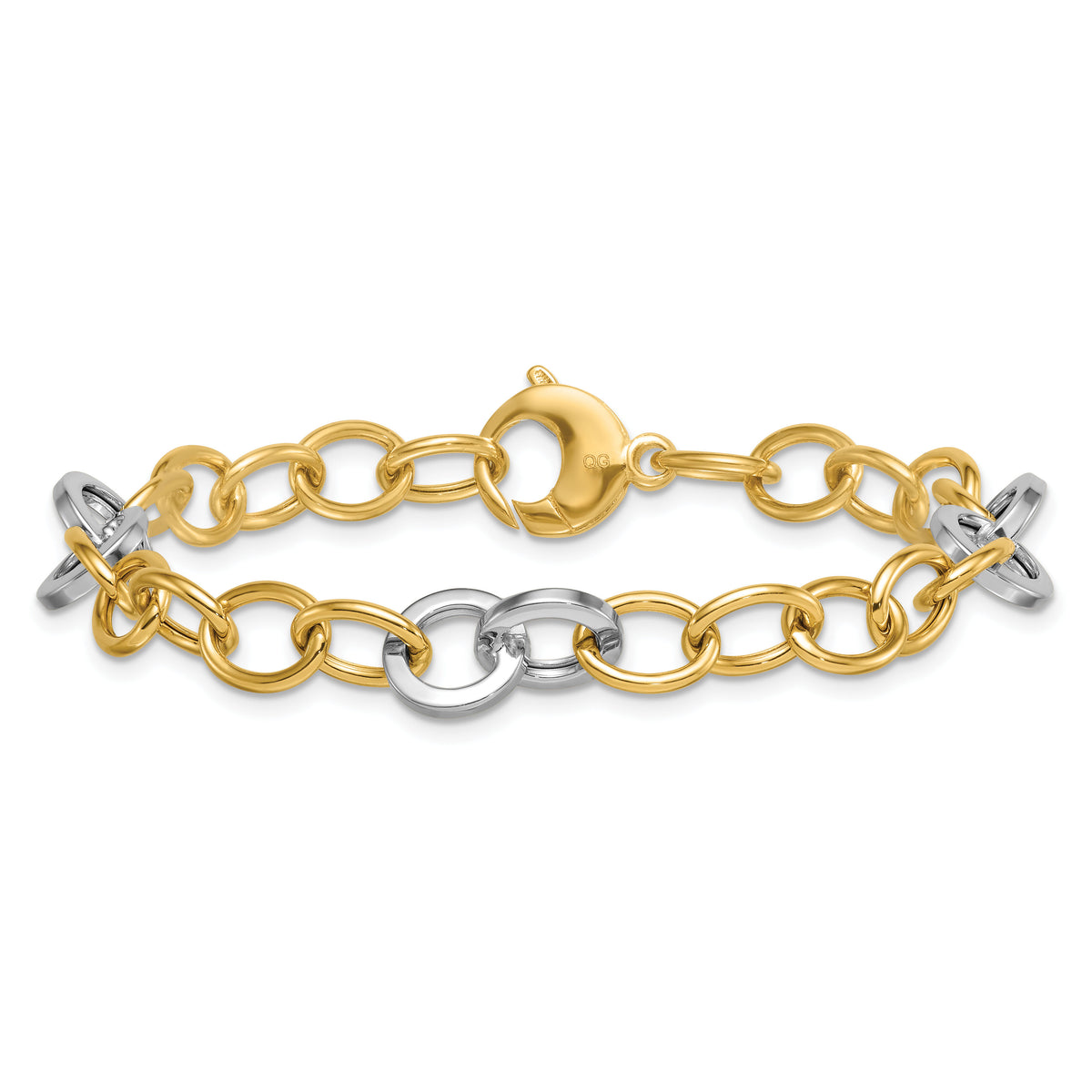 14k Two-tone Polished Fancy Circle Chain 9.75mm Bracelet-SF3247-7.5