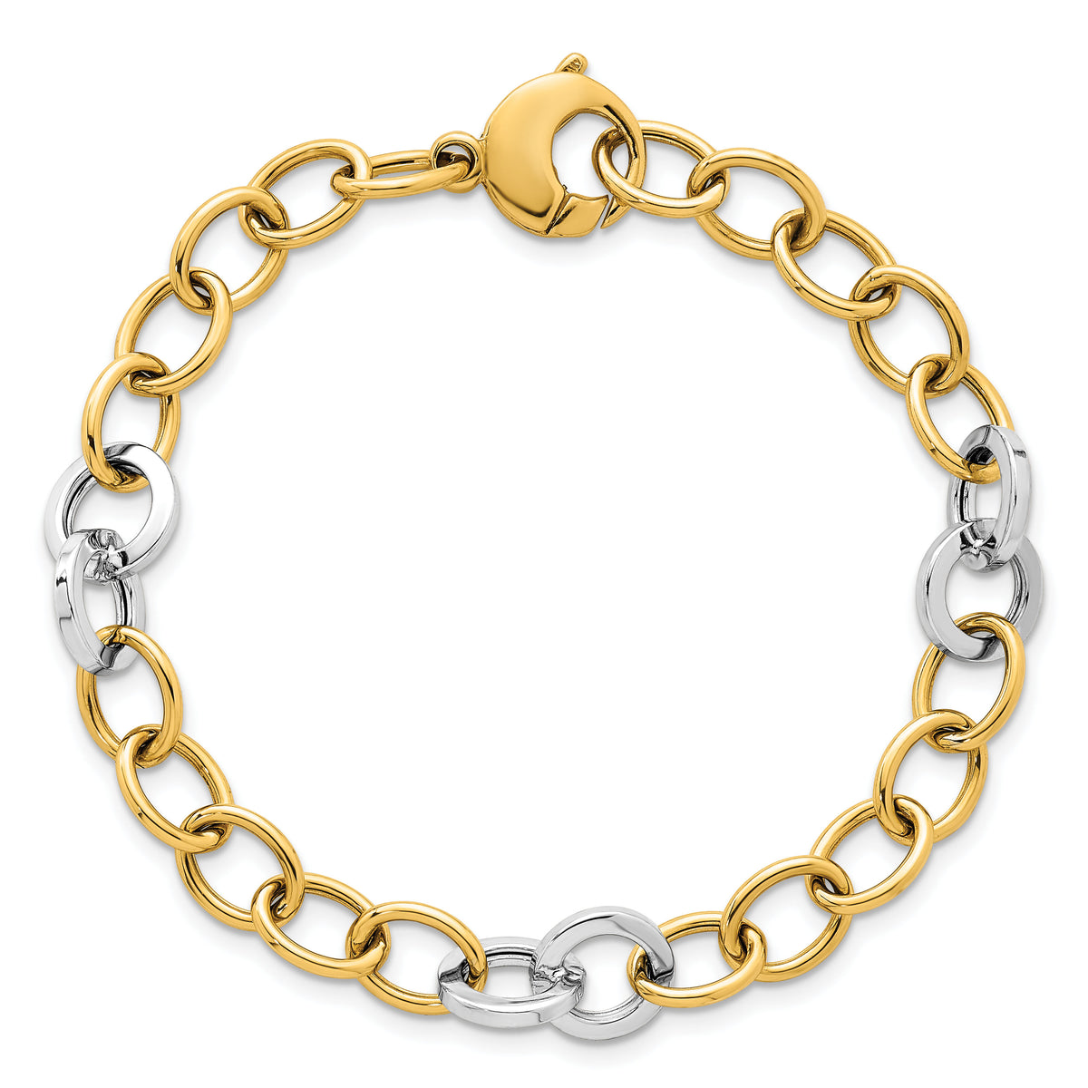 14k Two-tone Polished Fancy Circle Chain 9.75mm Bracelet-SF3247-7.5