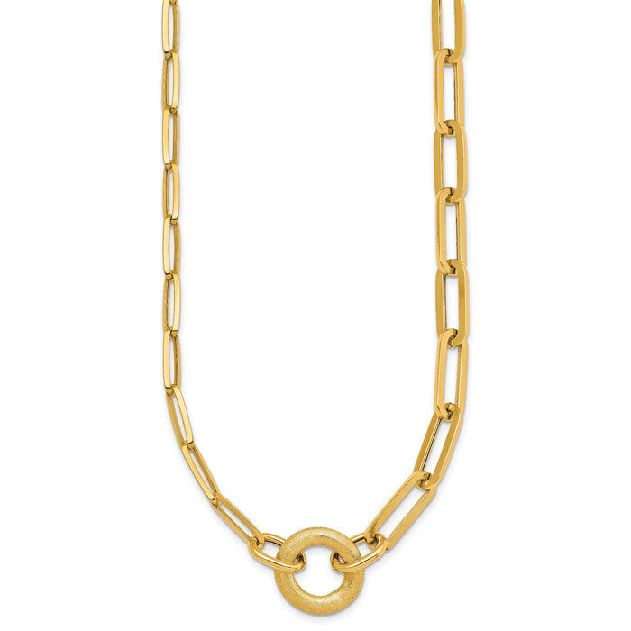 14k Polished And Brushed Paperclip Link With Circle Necklace-SF3252-18