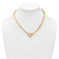 14k Polished And Brushed Paperclip Link With Circle Necklace-SF3252-18