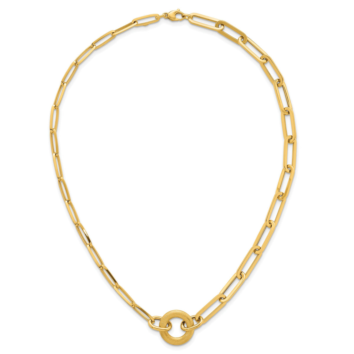 14k Polished And Brushed Paperclip Link With Circle Necklace-SF3252-18