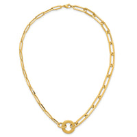 14k Polished And Brushed Paperclip Link With Circle Necklace-SF3252-18