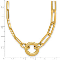 14k Polished And Brushed Paperclip Link With Circle Necklace-SF3252-18