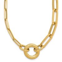 14k Polished And Brushed Paperclip Link With Circle Necklace-SF3252-18