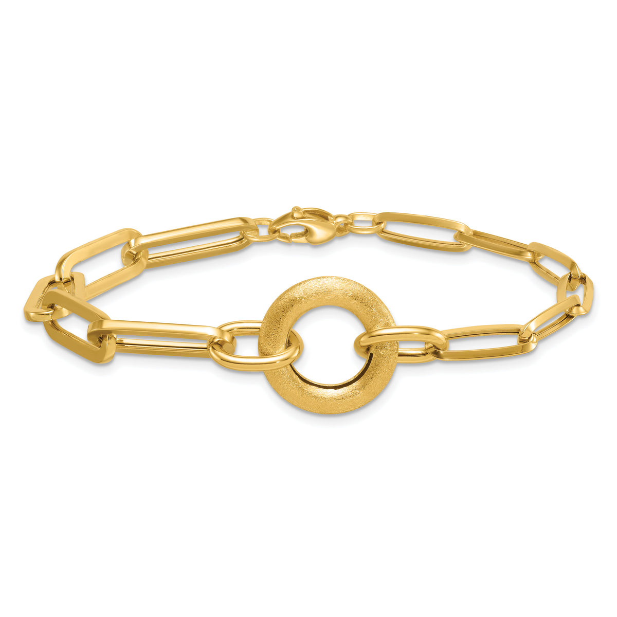 14k Polished And Brushed Paperclip Link With Circle Bracelet-SF3252-8