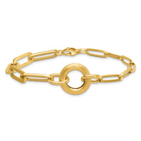 14k Polished And Brushed Paperclip Link With Circle Bracelet-SF3252-8
