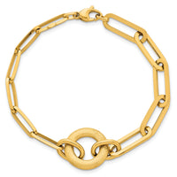 14k Polished And Brushed Paperclip Link With Circle Bracelet-SF3252-8