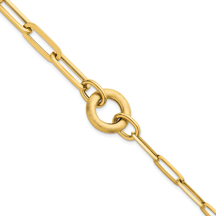 14k Polished And Brushed Paperclip Link With Circle Bracelet-SF3252-8