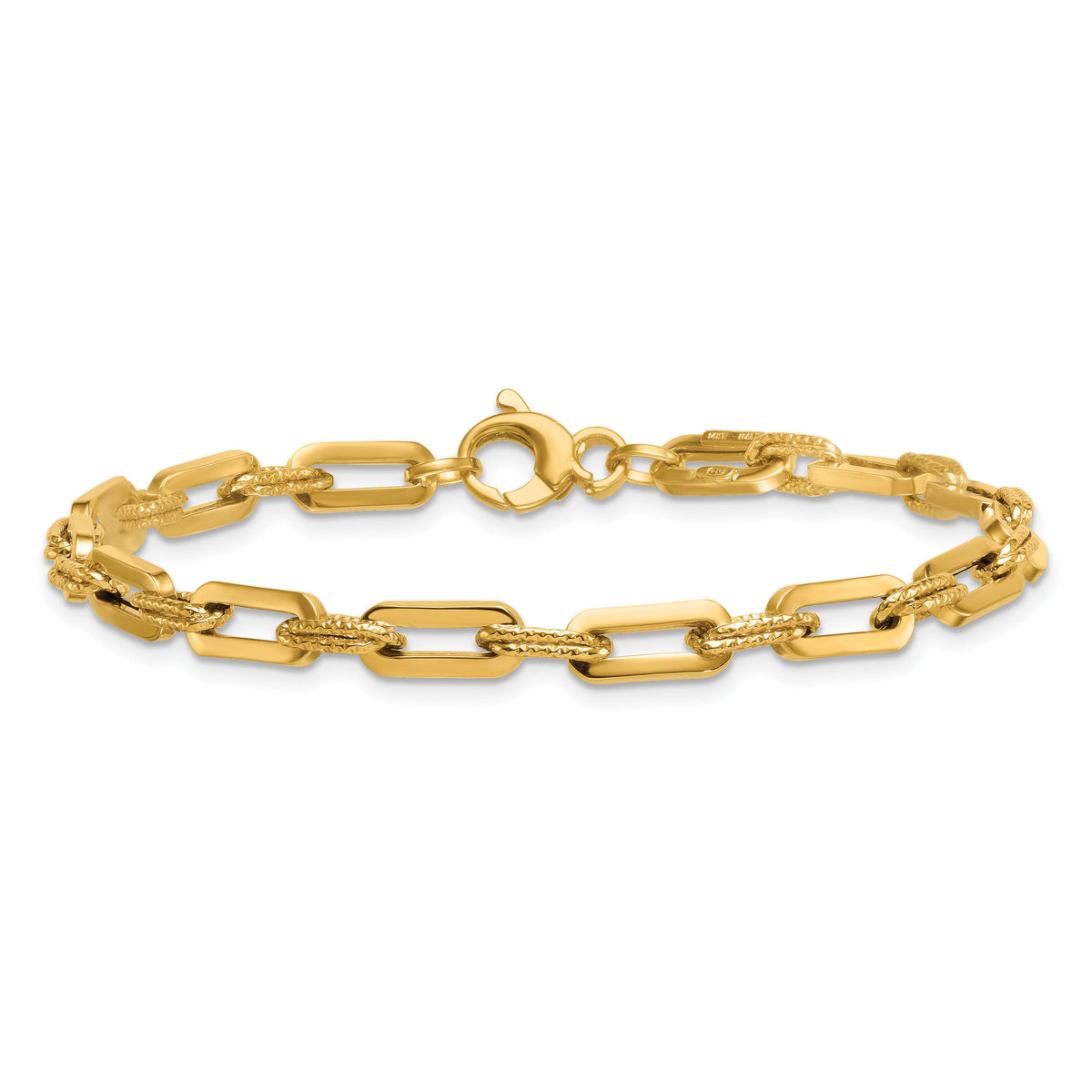 14K Polished and Textured Double Fancy Link 7.75in Bracelet-SF3255-7.75