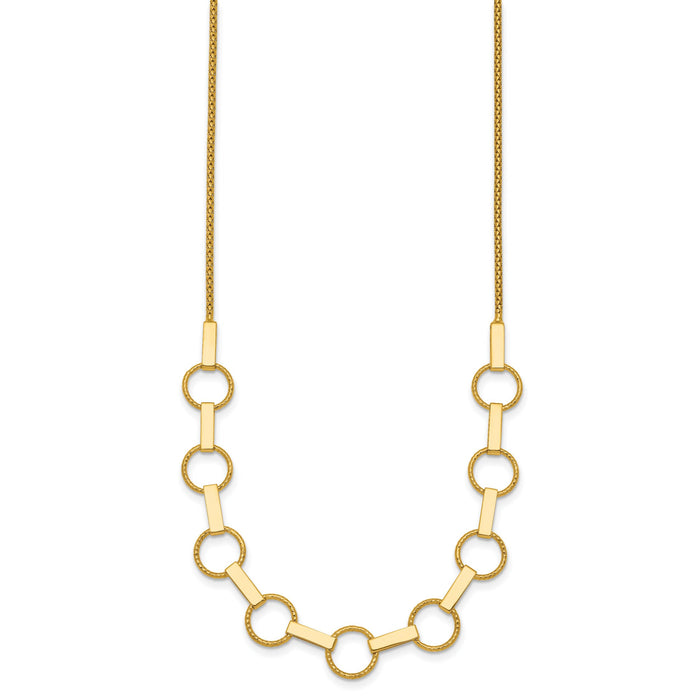 14K Polished and Textured Circles and Bars Necklace-SF3260-17.5