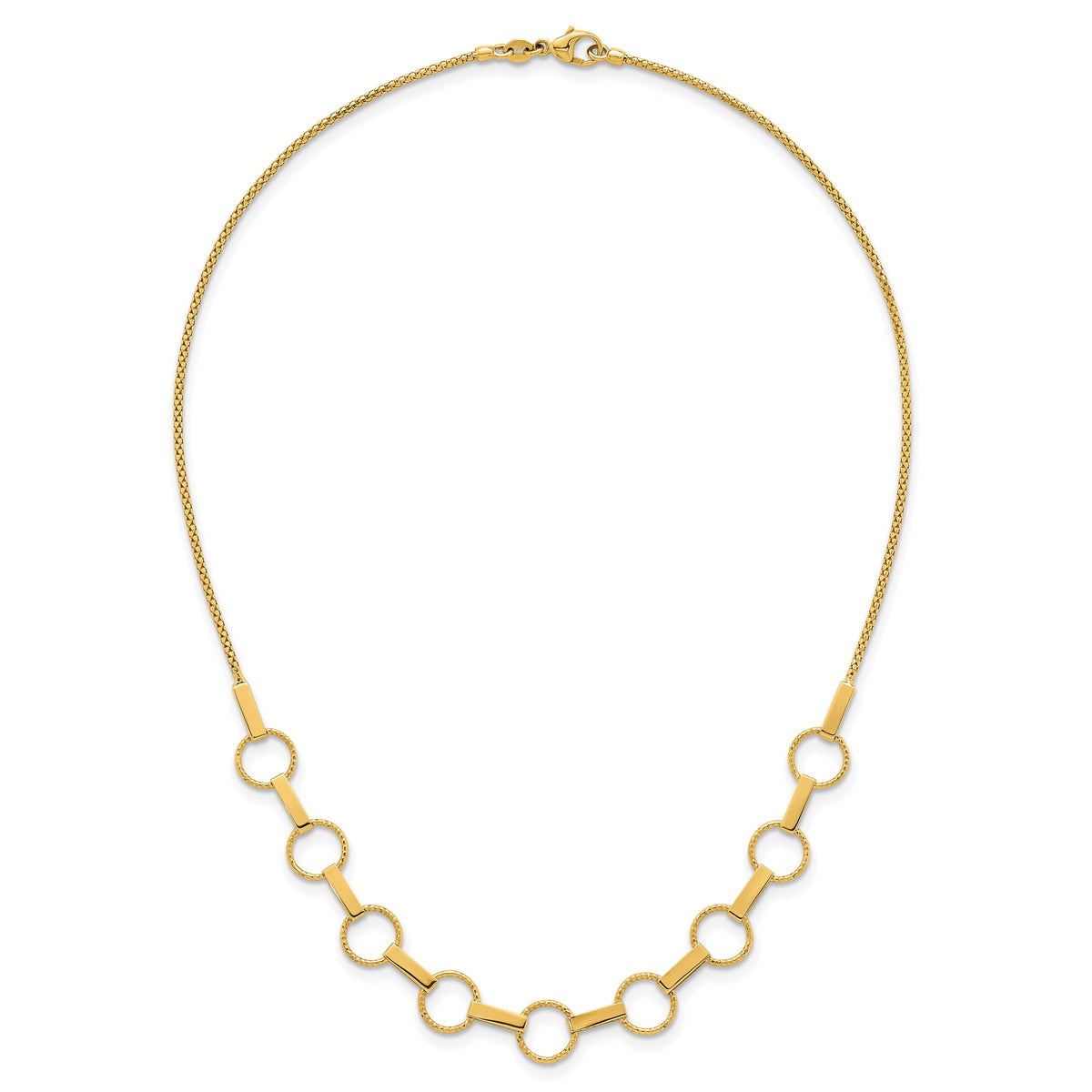 14K Polished and Textured Circles and Bars Necklace-SF3260-17.5