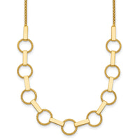 14K Polished and Textured Circles and Bars Necklace-SF3260-17.5