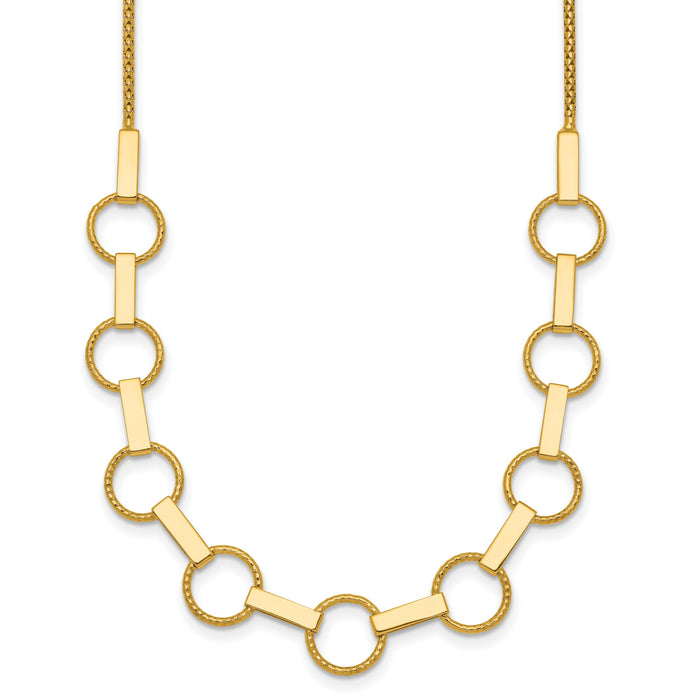 14K Polished and Textured Circles and Bars Necklace-SF3260-17.5