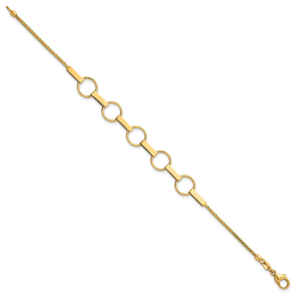 14K Polished and Textured Circles and Bars Bracelet-SF3260-7.5