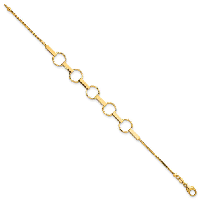 14K Polished and Textured Circles and Bars Bracelet-SF3260-7.5