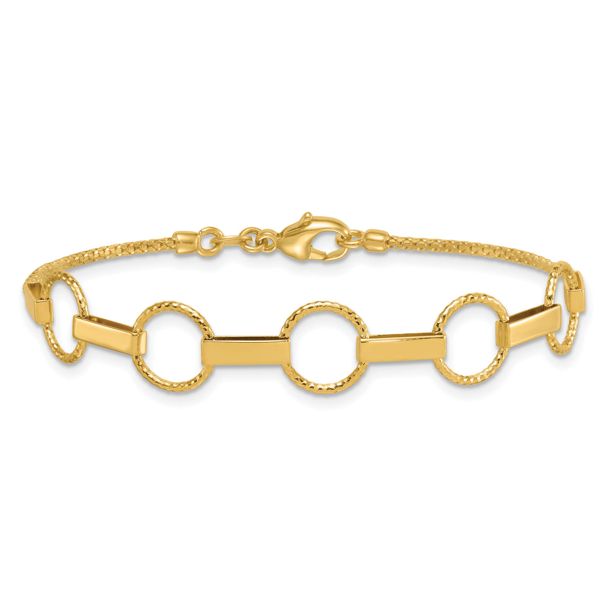 14K Polished and Textured Circles and Bars Bracelet-SF3260-7.5