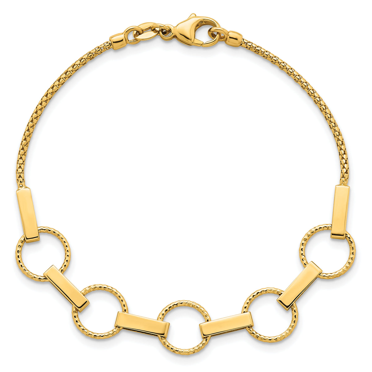 14K Polished and Textured Circles and Bars Bracelet-SF3260-7.5