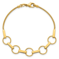 14K Polished and Textured Circles and Bars Bracelet-SF3260-7.5