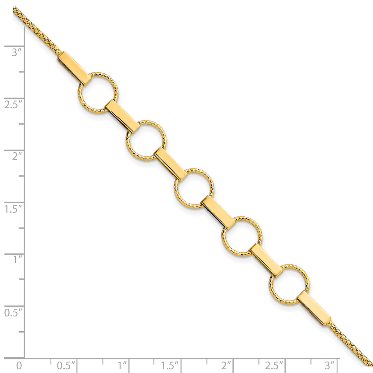 14K Polished and Textured Circles and Bars Bracelet-SF3260-7.5