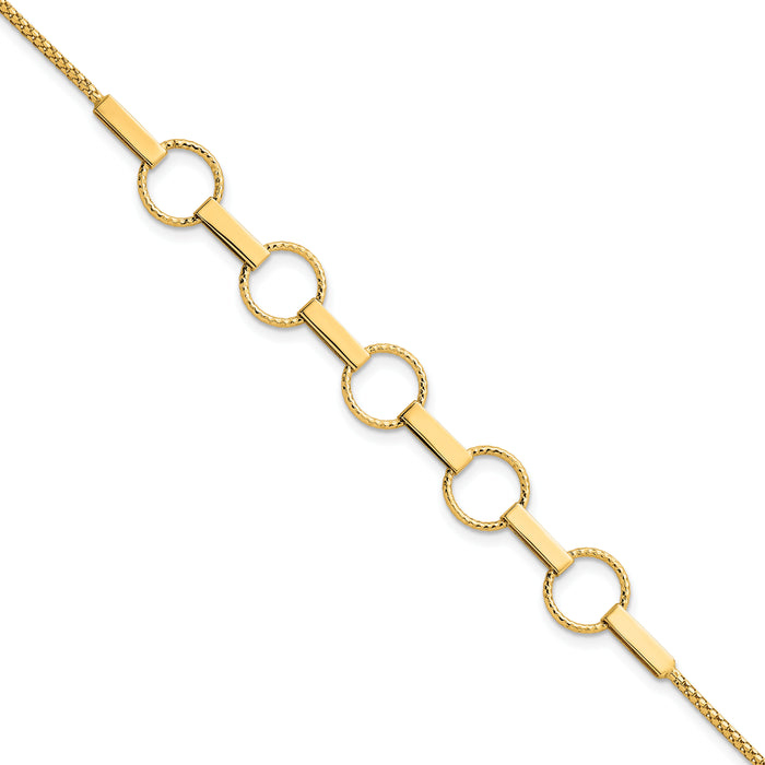 14K Polished and Textured Circles and Bars Bracelet-SF3260-7.5