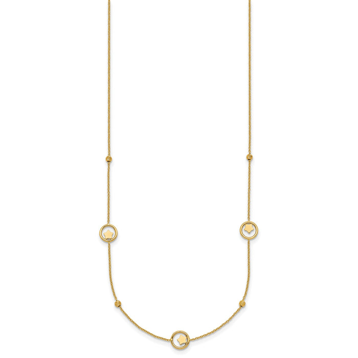 14k Polished Stars in Circle with D/C Beads 16.75in Necklace-SF3261-16.75