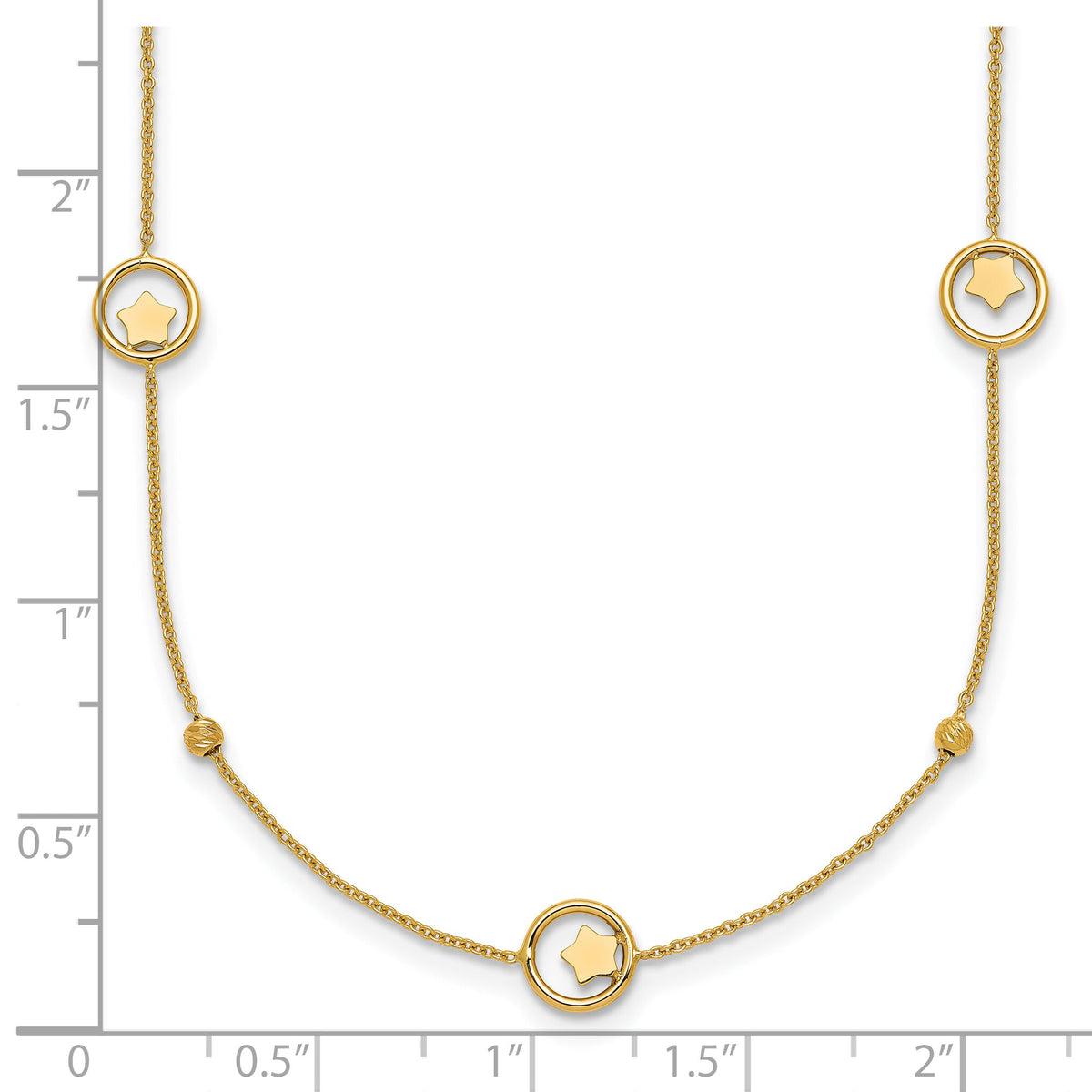 14k Polished Stars in Circle with D/C Beads 16.75in Necklace-SF3261-16.75
