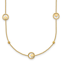 14k Polished Stars in Circle with D/C Beads 16.75in Necklace-SF3261-16.75