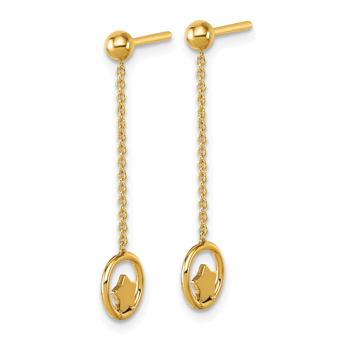 14k Polished Stars in Circle Dangle Post Earrings-SF3261E
