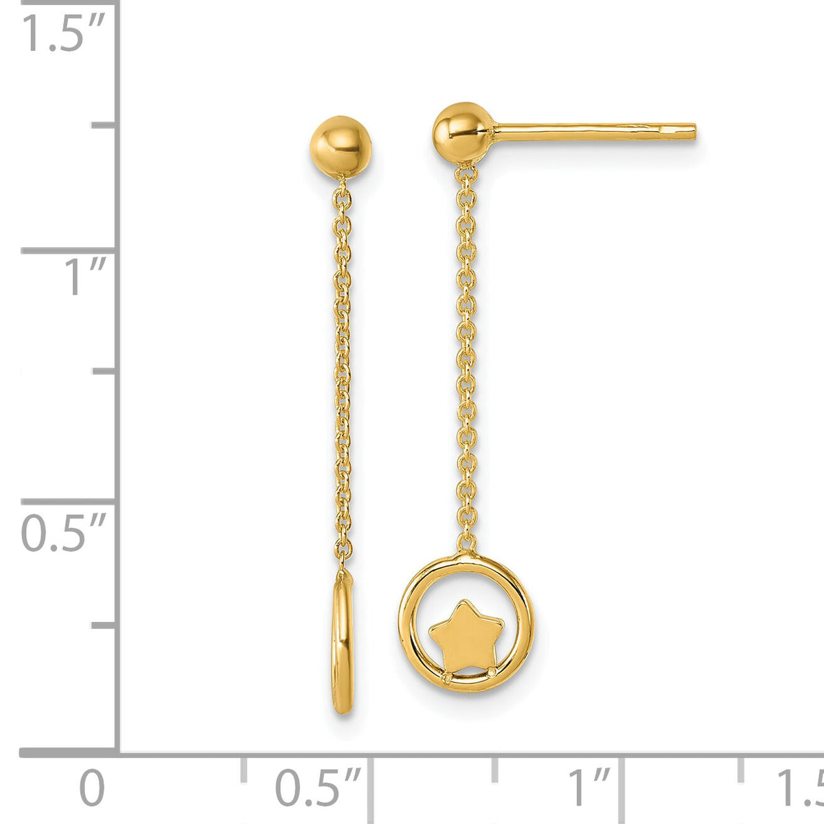 14k Polished Stars in Circle Dangle Post Earrings-SF3261E