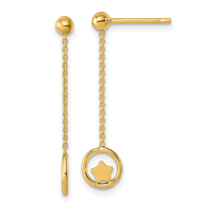 14k Polished Stars in Circle Dangle Post Earrings-SF3261E