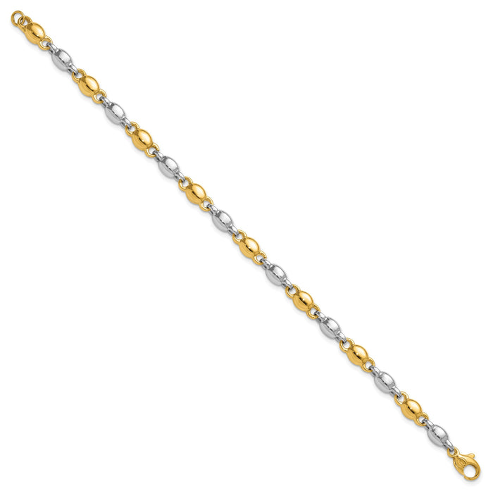 14k Two Tone Polished Round Fancy Link Bracelet-SF3264-7.25