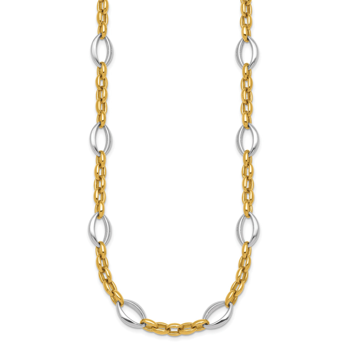 14k Two Tone Polished Fancy Oval Link Necklace-SF3265-18