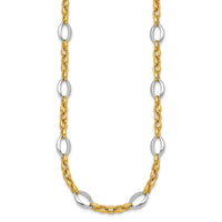 14k Two Tone Polished Fancy Oval Link Necklace-SF3265-18