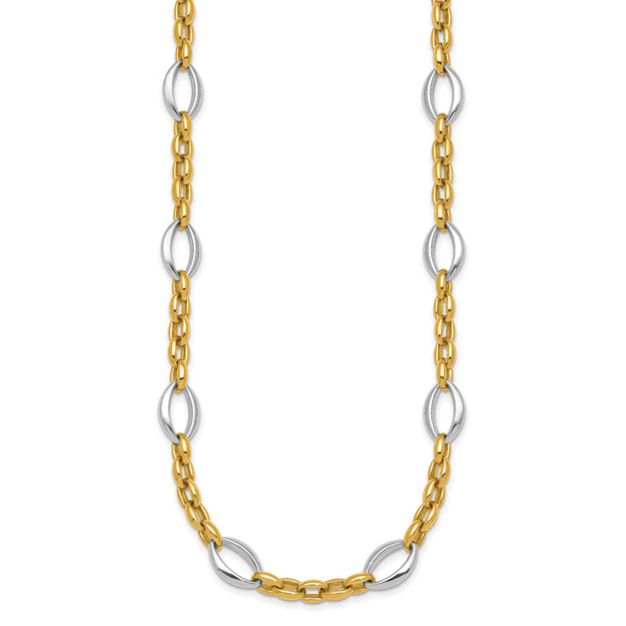 14k Two Tone Polished Fancy Oval Link Necklace-SF3265-18