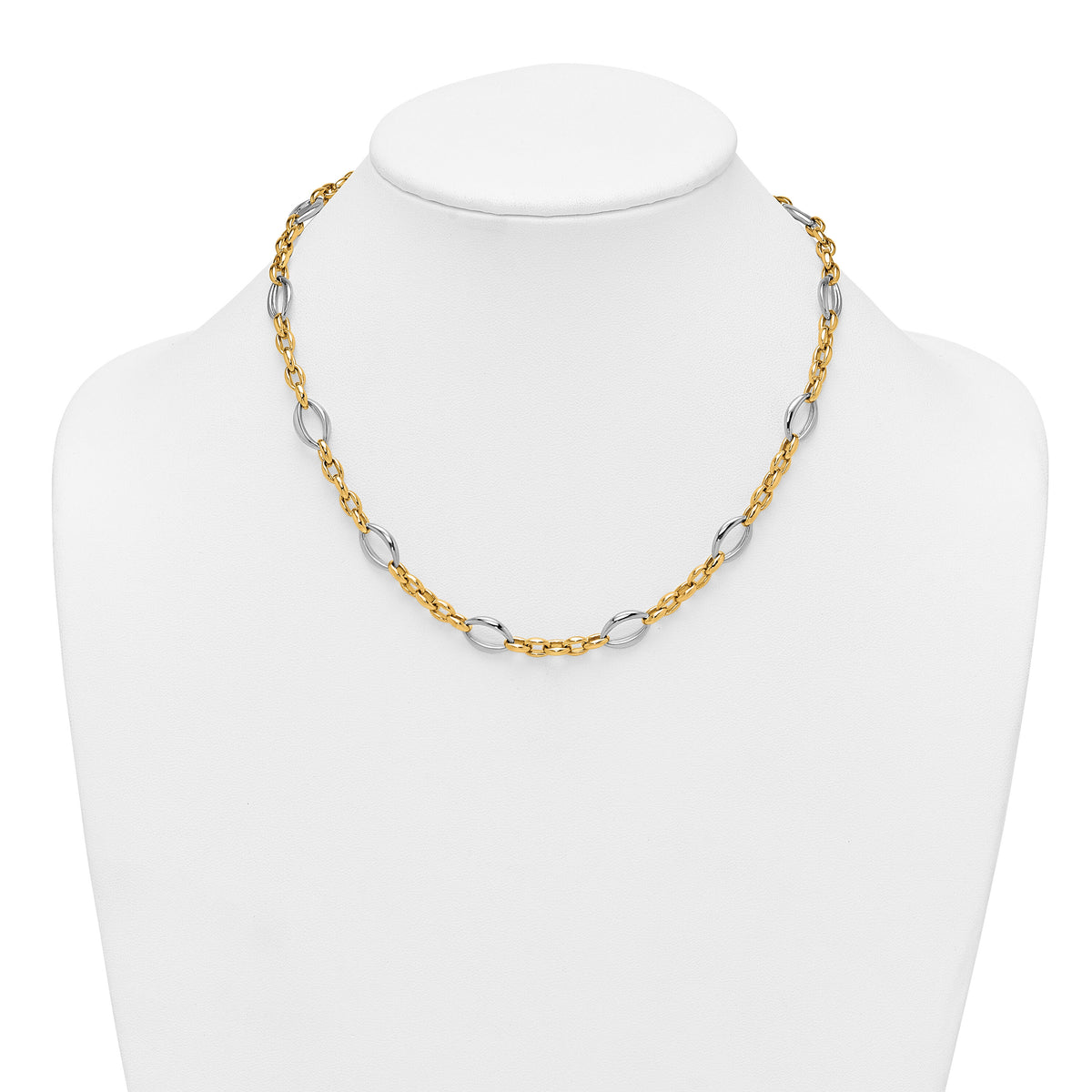 14k Two Tone Polished Fancy Oval Link Necklace-SF3265-18