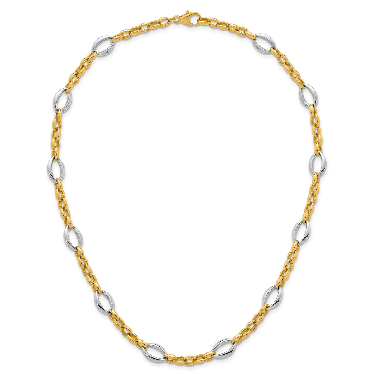 14k Two Tone Polished Fancy Oval Link Necklace-SF3265-18