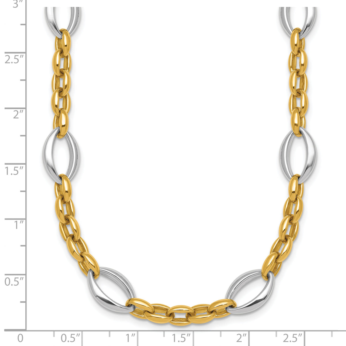 14k Two Tone Polished Fancy Oval Link Necklace-SF3265-18
