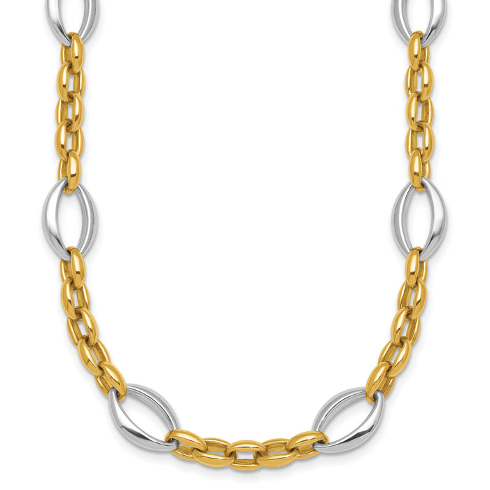 14k Two Tone Polished Fancy Oval Link Necklace-SF3265-18