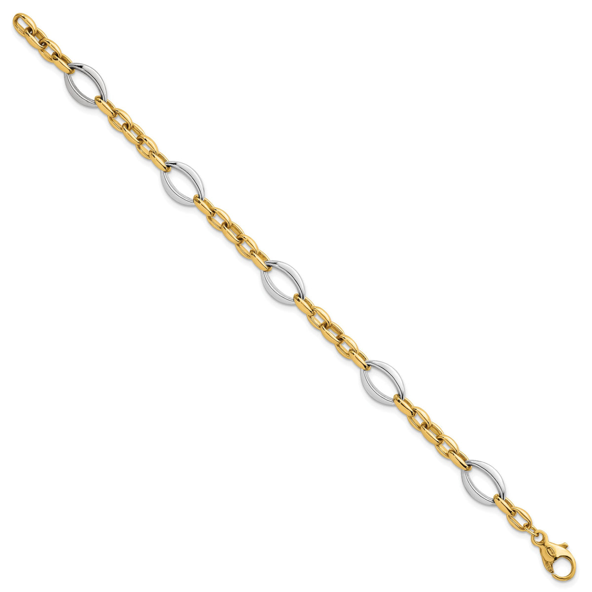 14k Two Tone Polished Oval Link Bracelet-SF3265-7.25