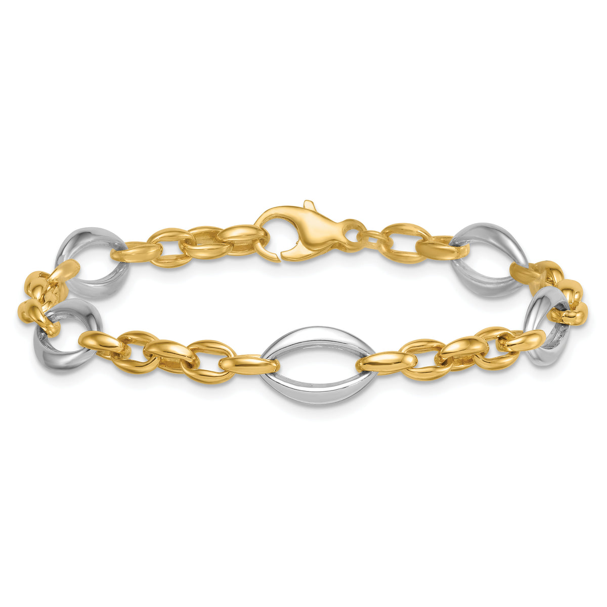 14k Two Tone Polished Oval Link Bracelet-SF3265-7.25