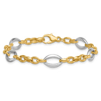 14k Two Tone Polished Oval Link Bracelet-SF3265-7.25