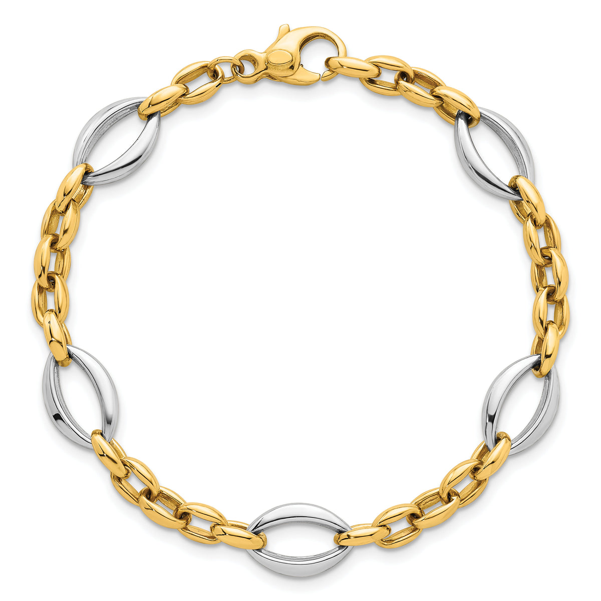 14k Two Tone Polished Oval Link Bracelet-SF3265-7.25