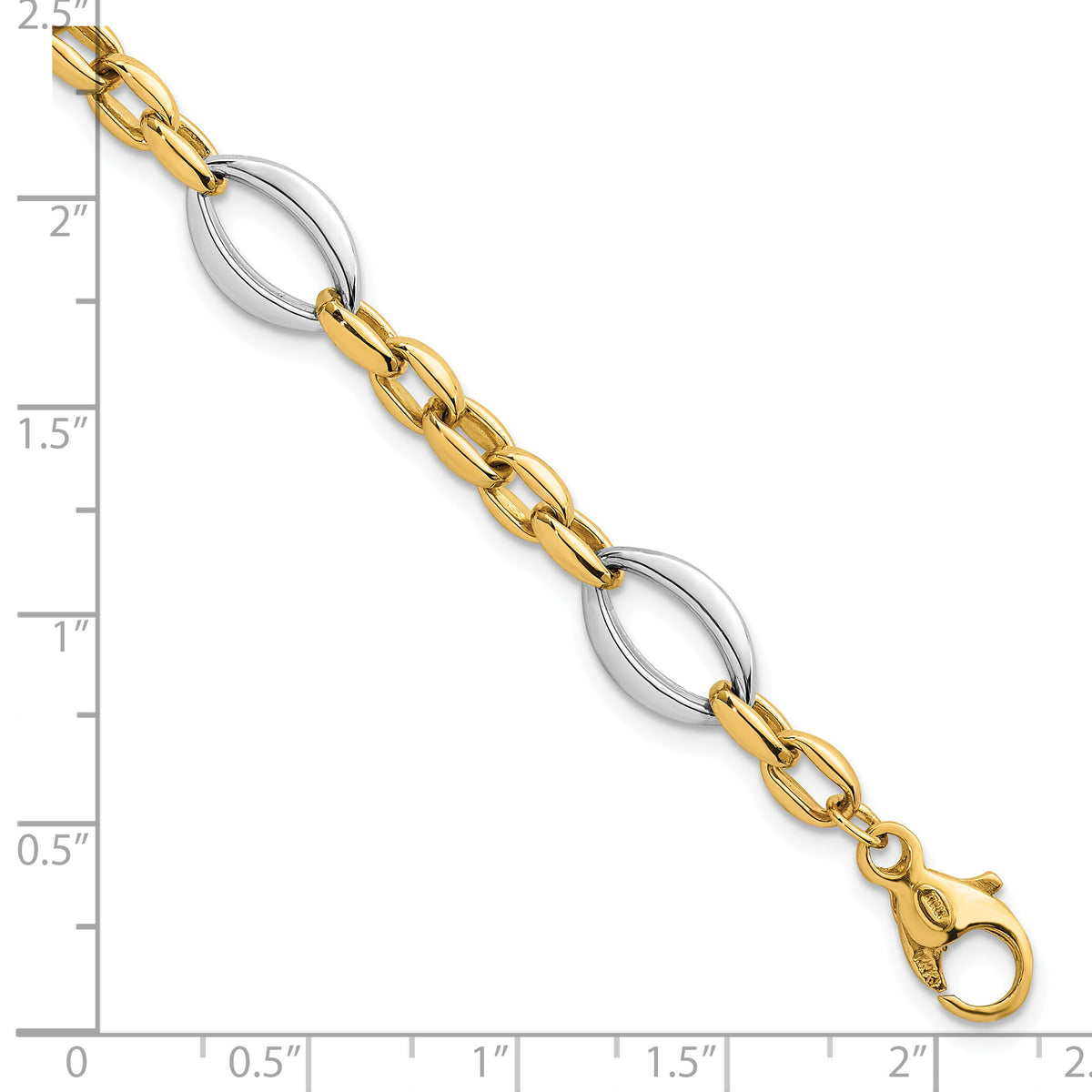14k Two Tone Polished Oval Link Bracelet-SF3265-7.25