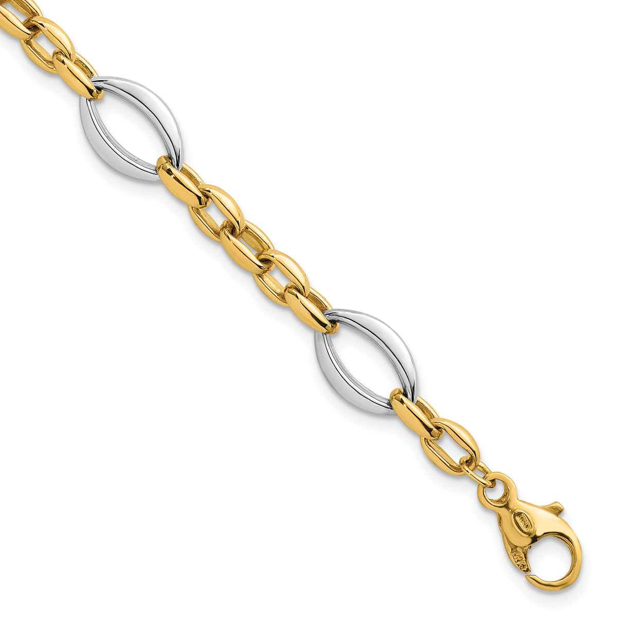14k Two Tone Polished Oval Link Bracelet-SF3265-7.25