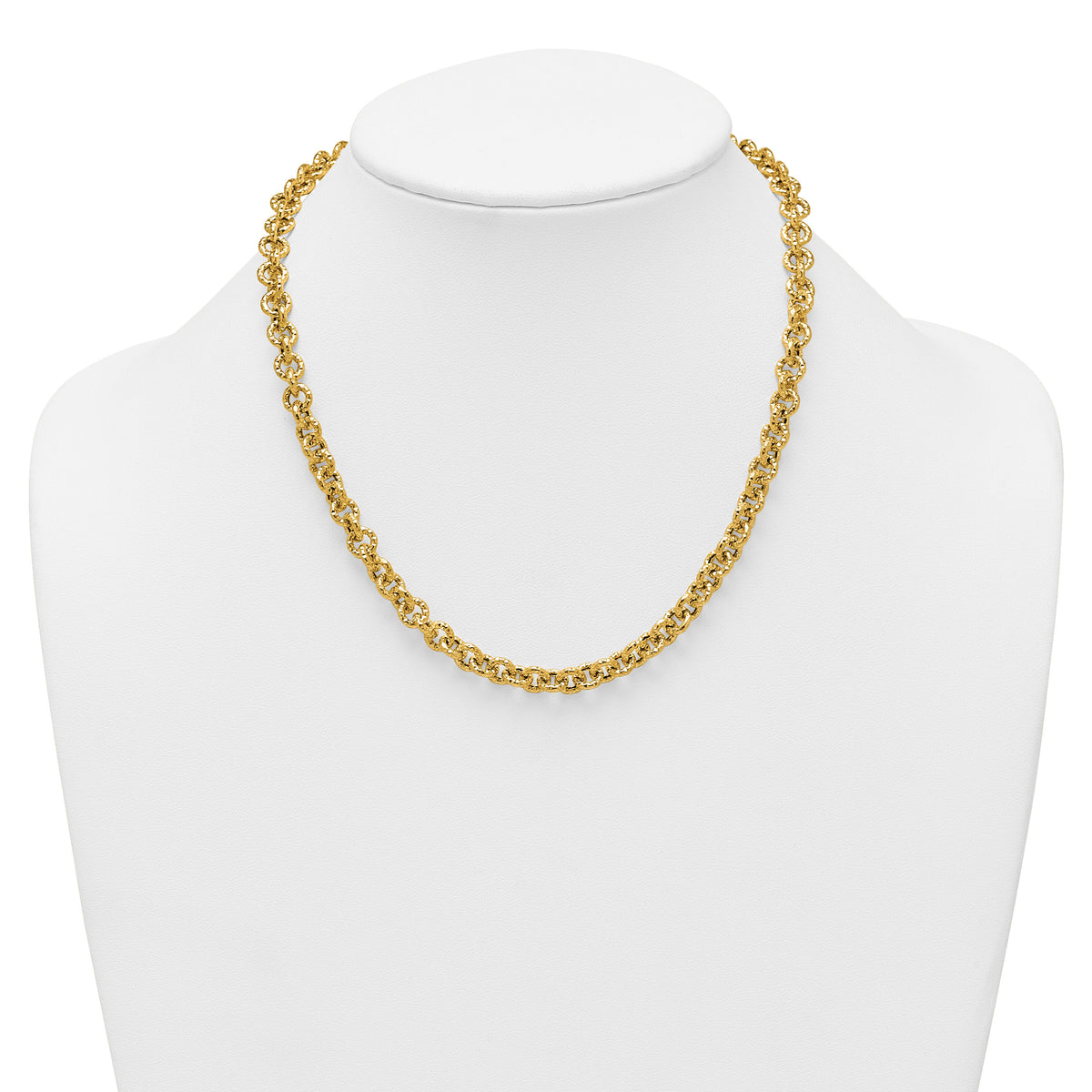 14k Polished and Textured Fancy Link 18in Necklace-SF3266-18