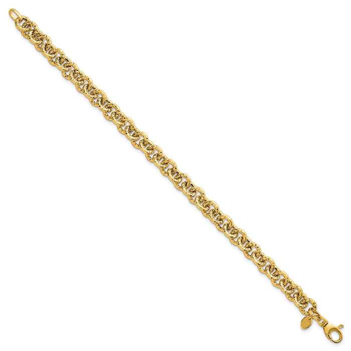 14k Polished and Textured Fancy Link 7.5in Bracelet-SF3266-7.5