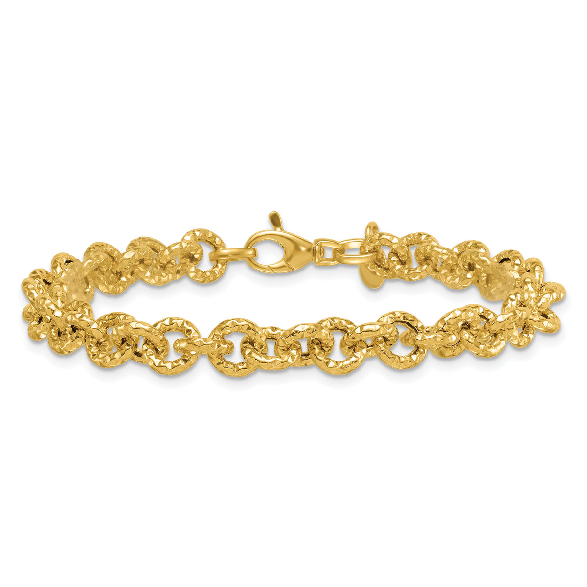 14k Polished and Textured Fancy Link 7.5in Bracelet-SF3266-7.5