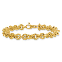 14k Polished and Textured Fancy Link 7.5in Bracelet-SF3266-7.5