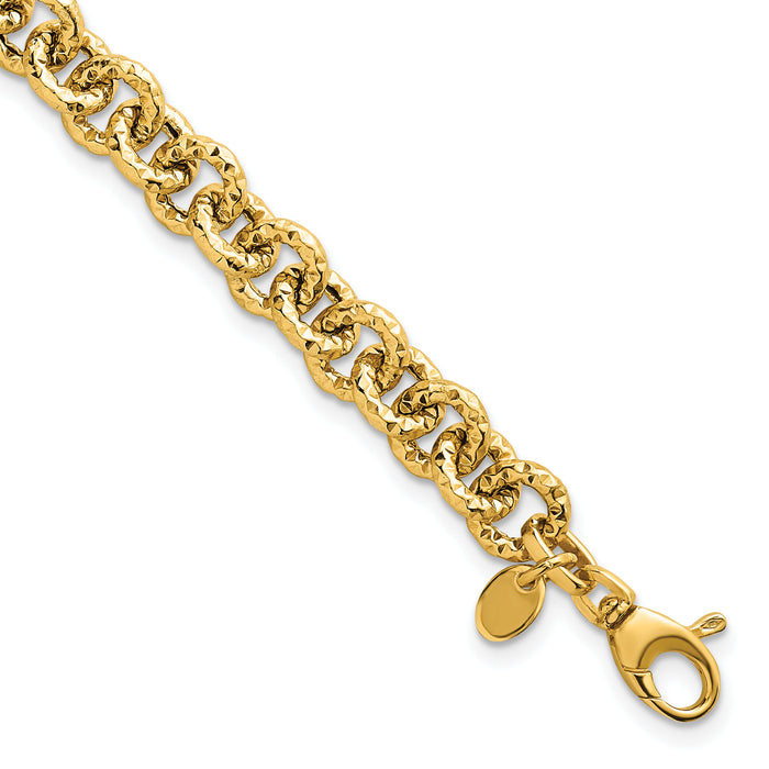 14k Polished and Textured Fancy Link 7.5in Bracelet-SF3266-7.5