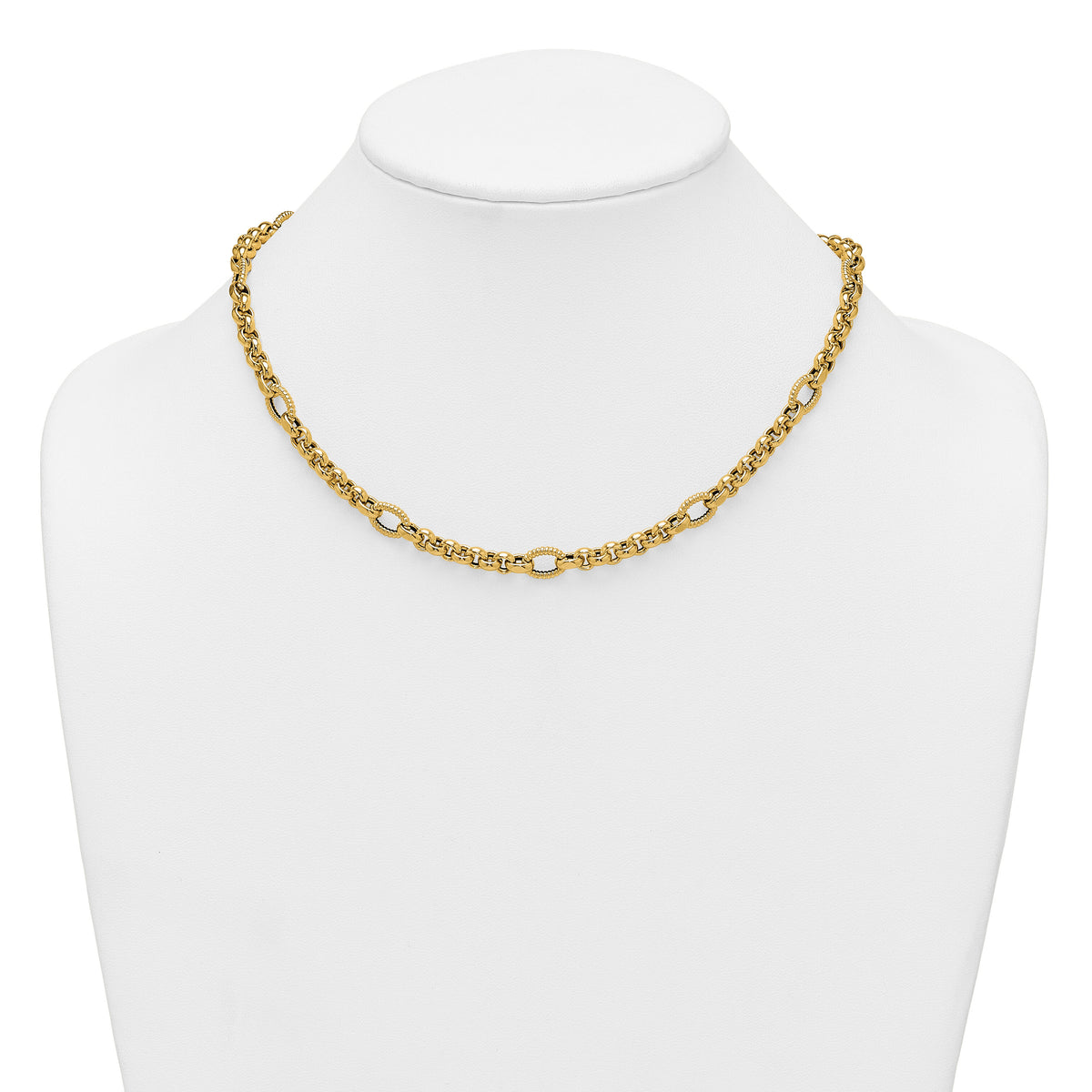 14k Polished and Textured Fancy Link 18in Necklace-SF3267-18